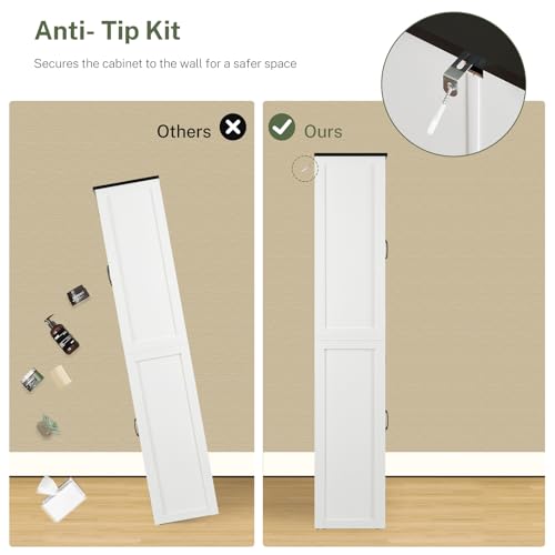 TEENFON 67" Kitchen Pantry Cabinet with 4 Doors, Farmhouse Pantry Cabinet with Adjustable Shelves, Storage Cabinet for Kitchen, Bathroom, White