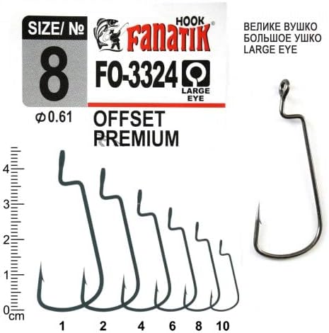 FANATIK Fishing Hooks OFFSET PREMIUM FO-3324 size 10, 8, 6, 4, 2, 1 Jig Hook for Soft Baits Lures