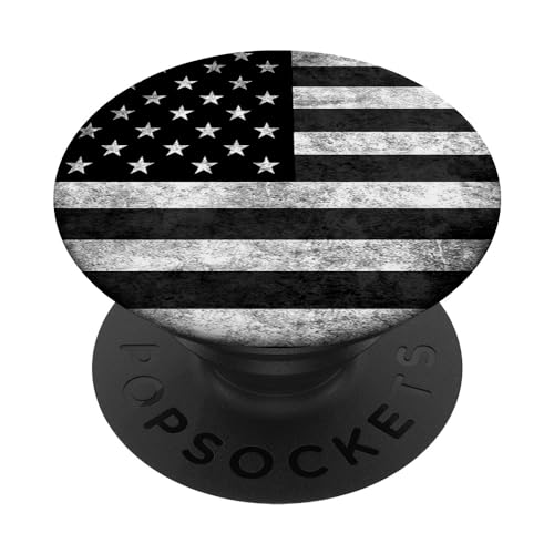 American Flag Phone Grip Black And White Vintage Design Usa PopSockets PopGrip:…