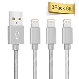 iPhone Charger Cable, Quntis 3 Pack 6ft 8 Pin Nylon Braided Cord Lightning Wire Certified to USB Syncing and Charging Cable for iPhone 7 7 Plus 6 6S Plus SE 5S 5 iPad iPod Nano 7 (Gray)