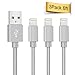 iPhone Charger Cable, Quntis 3 Pack 6ft 8 Pin Nylon Braided Cord Lightning Wire Certified to USB Syncing and Charging Cable for iPhone 7 7 Plus 6 6S Plus SE 5S 5 iPad iPod Nano 7 (Gray)