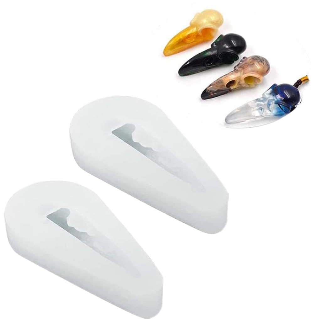 2 Pcs Crow Skull Shape Silicone Epoxy Resin Moulds for DIY Making Necklace Pendant Decoration Crafts