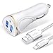 Car Charger 2.4A/12W,2 USB Smart Port Charger with Braided Charging Cable Compatible for iPhone X/8/8 Plus/7/7 Plus/6S/6S Plus/5S/5C/SE/iPad … (White)