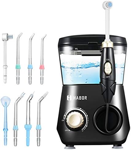 Water Flosser, Habor by ELLESYE 600ml Oral Irrigator with 7 Multifunctional Jet Tips & 1 Toothbrush Head for Home & Family, Dental Oral Irrigator for Teeth Cleaning & Braces Care, Adults & Kids Black