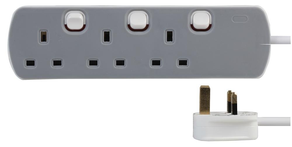 pro elec pl13081 3 Socket 5 M Switched Extension Lead, Grey,White
