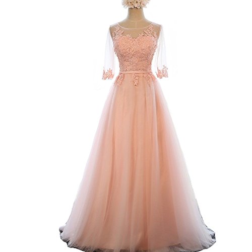 Kivary-Peach-pink-Sheer-Half-Sleeves-Tulle-Lace-Appliques-A-Line-Coset-Prom-Evening-Dresses-US20W