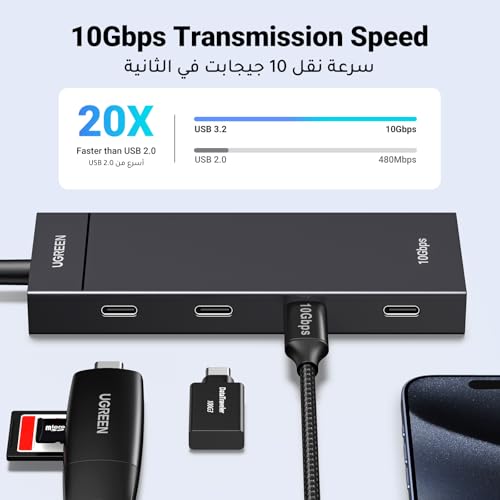 UGREEN USB C Hub 10Gbps, 4 Type C 3.2 Gen 2 Ports Adapter High-Speed USB Hub Multiport Adapter Extension for Laptop, Desktop PC, Xbox, PS5, Mouse, Keyboard, Flash Drive, U Disk, Printer
