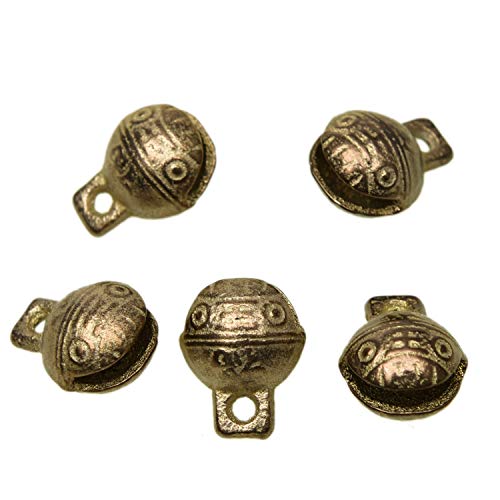Pomeat 30Pcs Antique Gold 0.7'' x 0.6'' Inches Brass Bells Vintage Indian Bells Charms Pendants for Crafting,Home Door Decor