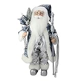 Northlight Ice Palace Standing Santa Claus in Blue/Silver Holding A Staff and Bag Christmas Figure, 16