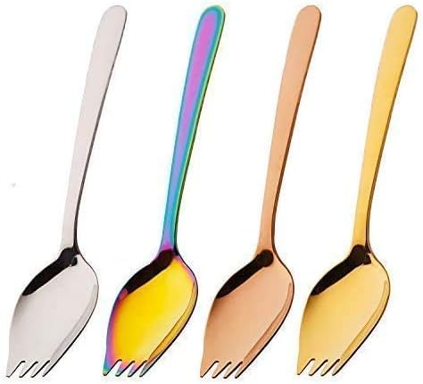 Stainless Steel Multifunction Spork Spoon for Camping Utensils 4 Pack 5.9" Length, Multicolored Fruit Forks Pasta Fork for Noodles Pasta Fruit Spaghetti Salad Dessert, Dishwasher Safe Salad Dessert