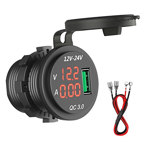 HiGoing 12V/24V Marine USB Outlet, Waterproof QC3.0 Dual USB Charger Socket with Voltmeter and Ammeter Monitoring for Car Boat Motorcycle Mobile (Updated with QC3.0) - Thumbnail 7