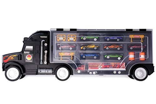 Big Daddy Super Mega Extra Large Tractor Trailer Car Collection Case Carrier Transport Toy Truck for Kids Includes 8 Cars 1 Small Tractor Trailer & 6 More Accessories, 22 Inch Super Duty Truck - Thumbnail 3