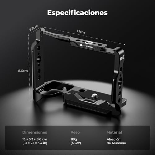K&F CONCEPT ZV-E10Ⅱ Cage，Kit de Jaula para Sony Alpha ZV-E10 II con Liberación Rápida HawkLock，Placa de Liberación Rápida Incorporada para Arca, Zapata Fría y Orificios Roscas de 3/8'' y 1/4''