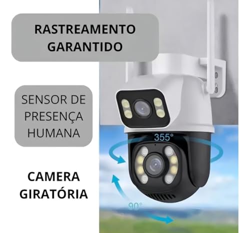 Câmera De Segurança Sem Fio Wi-fi Externa Interna HD 3MP Lente Dupla Giratória Smart IP66 Prova D'água Visão Noturna Infravermelho Chamada de Voz Bidirecional Premium