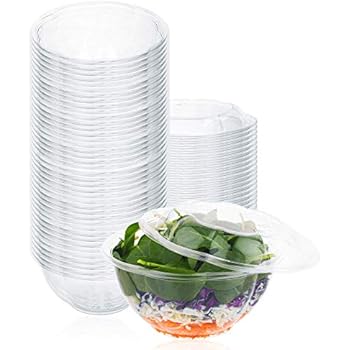 Plastic Salad Bowls (50 Count) 32 Oz. Disposable Salad Bowls with Lids - To-Go Container With Airtight Lids