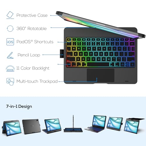 typecase Touch Keyboard Case for iPad Pro 11-inch (M5/M4, 2025/2024) - Multi-Touch Trackpad, 360° Rotatable, 11 Color Backlight, Thin & Light, Black