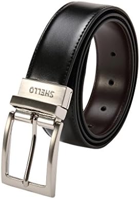 Shello Men's 34mm Leather Feather-Edge Reversible Plain Belt,Black/Brown ,40"