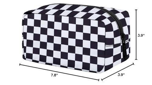 E-Tree Cute Makeup Bag,Medium Travel Make up Pouch for Purse,Zipper Toiletry Cosmetic Brush Skin Care Case for Women Man,Tech Electronic Organizer,Small Canvas Storage for Personal Items,Checkered