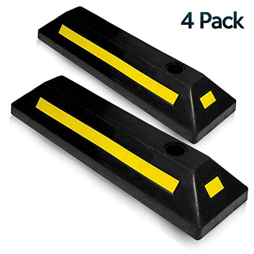 Zone Tech Heavy Duty Rubber Parking Guide - 4 Pcs Premium Quality Durable Car Garage Wheel Stopper Professional Grade Parking with Reflective Tape - Thumbnail 6