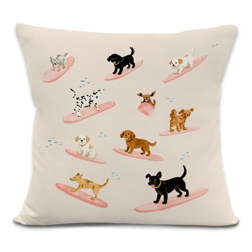Funny Dog Surf Throw Pillow Cover
