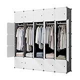 KOUSI Portable Closet Wardrobe Closet Clothes Closet Bedroom Armoire Storage Organizer with Doors, Spacious & Sturdy, Extra Space & Durable Black, 10 Cubes 5 Hanging Clothes