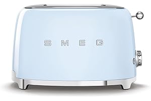 Smeg 50's Retro Style 2-Slice Toaster, 6 Browning Levels, Toast 1 Side, Reheat or Defrost, Removable Stainless Steel Crumb Tr