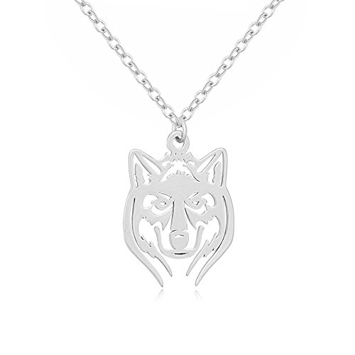 TUSHUO Simple Wolf Necklace Hollow Wolf Pendant Necklace Charm Wolf Jewelry for Everybody (Silver)
