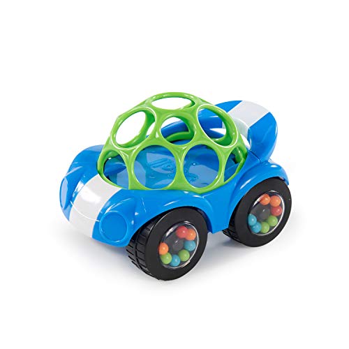 Bright Starts Easy Grasp Push Vehicle Toy - Ages 3 Months +, Oball Rattle & Roll Sports Car, Blue