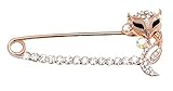 Maikun Big Black Eyed Fox Ornament Safety Pin Brooch Rose Gold Tone