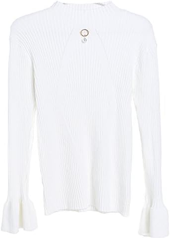 Saherewanr Women’s Long Flare Sleeve Mock Neck Cable Knit Pullover Sweater … (White)