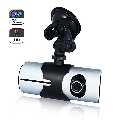 Lecmal  Dual Lens Car DVR Dash CAM Camcorder  with GPS Logger G-sensor, Hd R300,  2.7-Inch (Black)