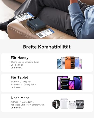 Power Bank, Ultra Klein 20000mAh 22.5W Schnellladefunktion Power Bank iPhone, Mini Externe Handyakkus, Flugtauglich, Reise-Essential, Klein Aber Stark für iPhone 17 16, Samsung S25, iPad, Blau