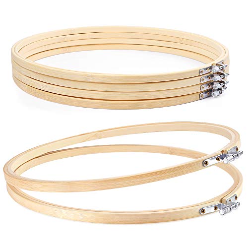 Caydo 6 Pieces 10 Inch Embroidery Hoops Wooden Round Adjustable Bamboo Circle Cross Stitch Hoop