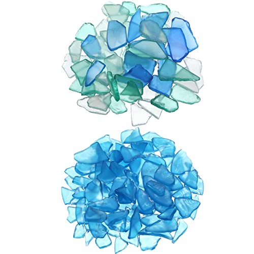 Jetec 22 oz Sea Glass Caribbean Blue and Cobalt Blue White and Tumbled Bulk Seaglass Pieces for Beach Wedding Party Decor Home Decor DIY Craft Supplies (Blue, White, Light Green)
