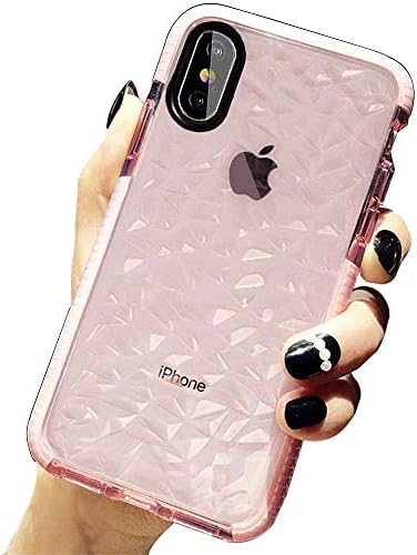 SUBESKING Compatible iPhone Xs Max Case, Cute Crystal Clear Slim Diamond Pattern Soft TPU Anti-Scratch Shockproof Protective Phone Cover Cases for Women Girls Men Boys 6.5 Inch(Pink)