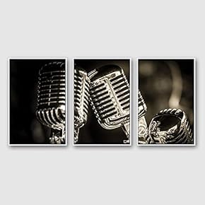 Framed Canvas Wall Art for Living Room, Bedroom Microphone Canvas Prints for Modern Home Decoration Ready to Hang - 16"x24"x3 Panels