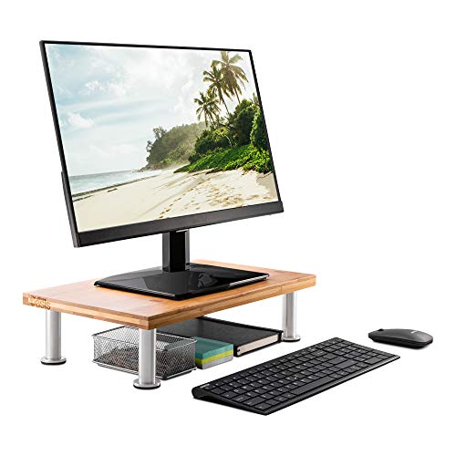 The Office Oasis Computer Monitor Stand, Solid Bamboo Support 100lbs, Natural