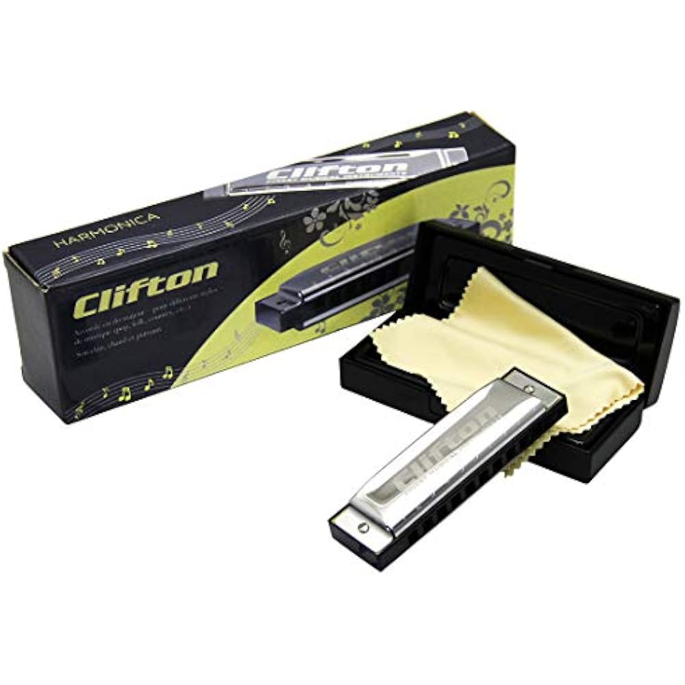 Clifton 10 Hole 20 Tones Blues Harmonica Ckey Mouth Organ Harp Key Of
