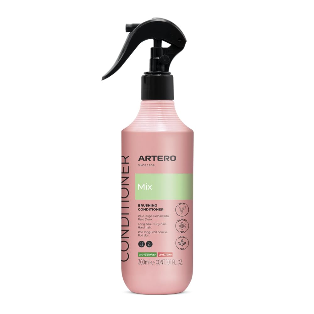 Artero Mix. Multi-phase conditioner for dogs and cats, detangles and moisturises the coat. Ideal for all hair types, daily and professional use. No rinsing required. Reduces drying time.
