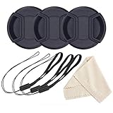 UNIQUE DESIGN Lens Cap Bundle, 3 Pcs Center Pinch Lens Cap and Cap Keeper Leash for Canon Nikon Sony DSLR Camera + Microfiber Cleaning Cloth (55mm)