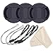 waka 55mm Camera Lens Cap with Lens Cap Keeper & Microfiber Cleaning Cloth for Nikon, Canon, Sony & Other DSLR Camera - Pack of 3