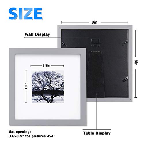 Egofine 8x8 Picture Frames 4 Pack, for Picture 4x4 with Mat or 8x8