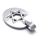 KONOV Stainless Steel Lucky Star of David Pendant Mens Womens Necklace, 24 inch Chain