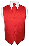 Men's Paisley Design Dress Vest & NeckTie RED Color Neck Tie Set for Suit or Tux