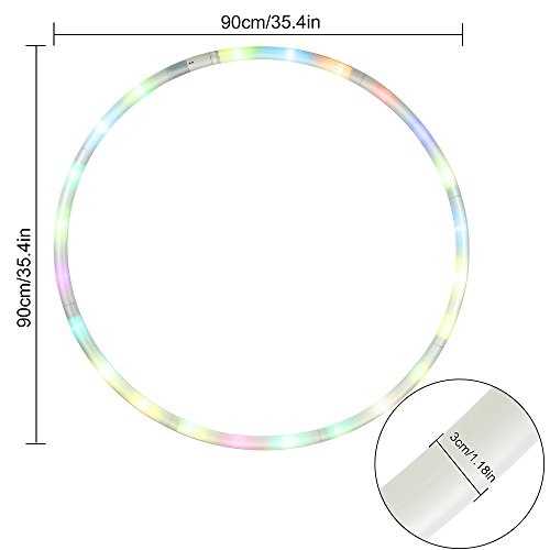 LED Hula Hoop Weighted Dance & Fitness Glow Light Up Hoola Hoops for Adults and Kids, 24 Color Strobing Changing LED Light, 8 Section Detachable Design, Portable Hula Hoops 36" (batteries not include) - Thumbnail 4