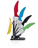 Chef O' Gadgets Ceramic Knife Set :6 Piece Kitchen Knives with Chef: Utility: Fruit & Paring Knives: Bonus Ceramic Peeler & Acrylic Knife Block Holder: Better Than Steel: More Hygienic and Rustproof