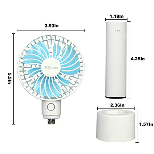 iEGrow Battery Multi-Functional Mini Handheld Fan, White