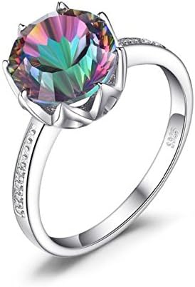 Splendid 4.8 ct Genuine Rainbow Fire Mystic Topaz Round Concave Cut Solid 925 Sterling Silver Ring