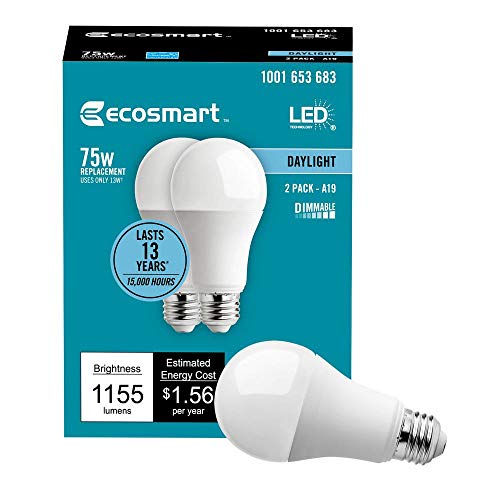 EcoSmart 75W Equivalent Daylight A19 Dimmable LED Light Bulb (2Pack