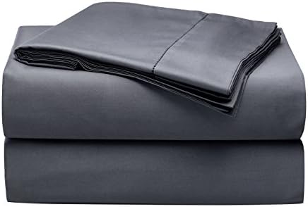 Bermo 200TC 100% Cotton Hemstitch Sheet Sets 4 PC, Deep Pocket, Ultra Soft, Dark Grey, Queen